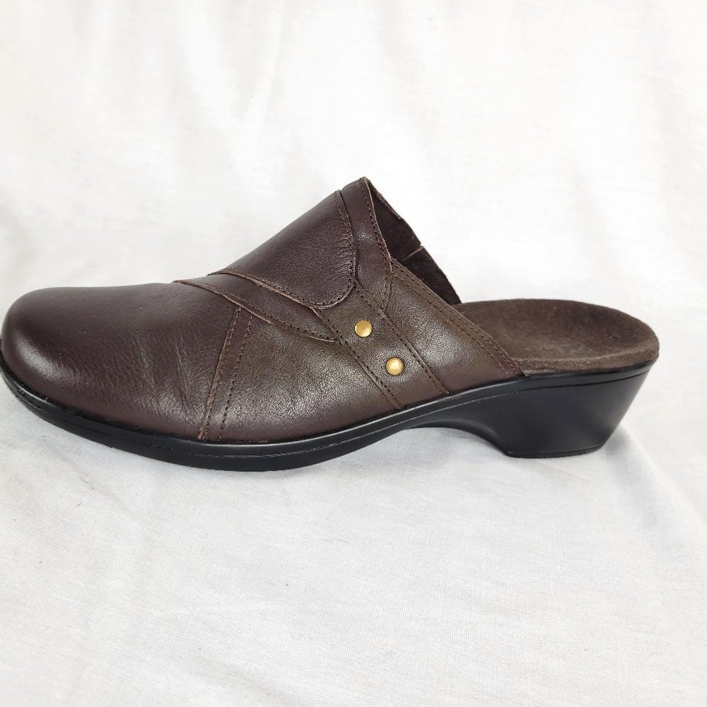 CLARKS Brown Leather Slip-on Mules Clogs - 10M